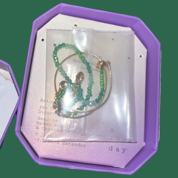 NWB A New Day 14K Gold Crystal Dipped Green Aventurine Beaded Bracelet Green - Picture 4 of 4